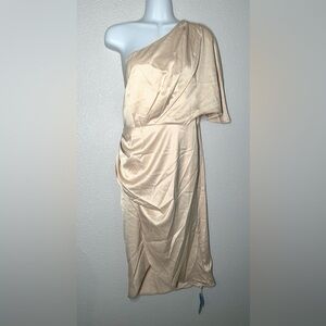 NWT Cupshe Braylee Women's Satin One Shoulder Sheath Dress Apricot Size M